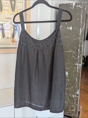 Eileen Fisher Charcoal Beaded Scoop Neck Tank